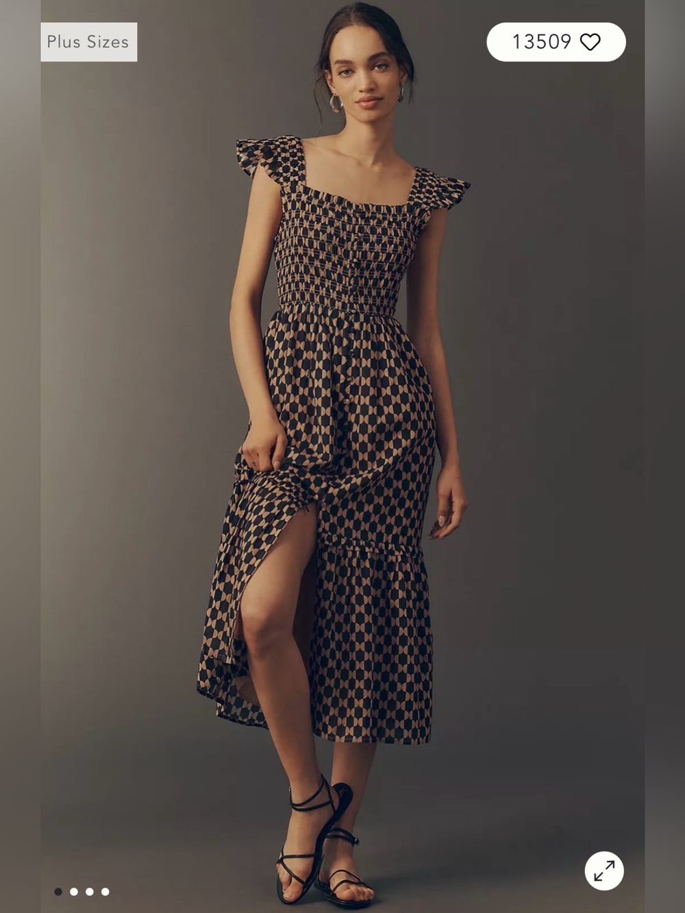 ANTHROPOLOGIE - Black and Tan Patterned Midi Dress - Size Large